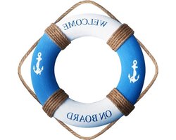 Decoratieve Reddingsboeien voor aan de Muur | Strandthema Wanddecoratie | Blauw en Wit Levensring voor Thuis en Deurdecoratie