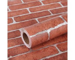 Decoratieve Rode Baksteen Behang - Zelfklevend, Eenvoudig Aan te Brengen, Peel and Stick Wanddecoratie - (0.45mx 3m, Baksteenlook, Interieur)