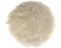 Decoratieve Rond Witte Schapenvacht Kussen van 34 cm voor Stoelen en Tafels, Luxe Vacht voor Interieur en Comfort