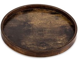 Decoratieve Ronde Houten Tray: Bruin, 12.2 inch, MDF Hout, Unieke Stijl, Rustiek, Ottomaanse Toonbank, Woonkamer Organizer