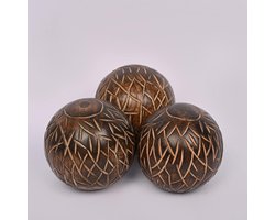 Decoratieve ronde mangohouten ballen set van 3 - moderne ballen voor woondecoratie in woonkamer, slaapkamer, keuken, badkamer en kantoor