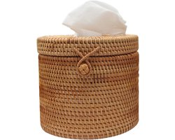 Decoratieve Rotan Tissue Box Cover en Toiletrolhouder met Deksel voor Badkamer en Woondecoratie