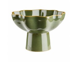 Decoratieve Schaal op Voet Ø23 cm – Groene Fruitschaal – Steengoed Serveerschaal – Appeltjesgroen – Golvende Rand – Presentatieschaal – Tafeldecoratie – Vaatwasserbestendig