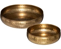 Decoratieve schalen - Metalen schalen set - Stijlvolle woondecoratie - Gehamerd metaal design - Set van 2 maten - Goudkleurig