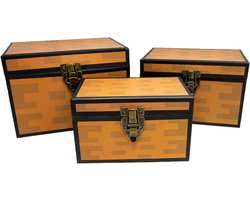 Decoratieve Schatkisten - Opbergdozen - Feestdecoratie - Pixel Treasure Chest Design - Set van 3 - Bruin