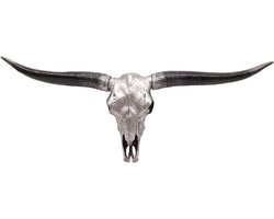Decoratieve schedel 132 cm MCW-A14, polyresin stier Longhorn kop trofee, binnen/buiten ~ zilverkleurig