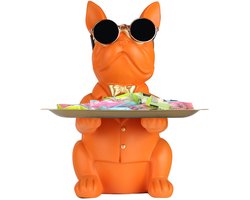 Decoratieve sculpturen van een oranje Franse Bulldog, sleutelrek met opbergruimte, grappige spaarpot met sleutelkom, decoratieve schaal en decoratief dienblad voor de woonkamer, hal, kantoor, moderne woonkamerdecoratie