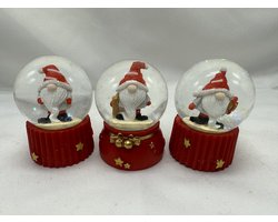 Decoratieve set van 3 glitterbollen met Kerstman - Rood - (2) Kerstman / Kerstman + hout / Kerstman + cadeau - Hoogte 6.5 x dia 5 cm - Polyresin + Glazen bol - Kerstdecoratie - Kerstversiering - Woonaccessoires