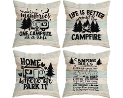 Decoratieve Sierkussens voor Camping en Thuis, Vintage Houten Kussenslopen 18 x 18 Inch, Set van 4