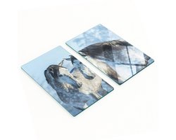 Decoratieve snijplanken van gehard glas met grijze winterpaarden, 2x30x52 cm