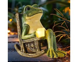 Decoratieve Solar Tuinfiguur van een Kikker met Verlichting - Buitenornament voor de Tuin, Fairy Garden Accessoire en Patio Decoratie