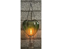 Decoratieve solarlamp hart met luchtballon " met flame LED " - 2 kleuren groen+geel - kunststof - hangend model - hoogte 46 x 16 x 9.5 cm - Tuindecoratie - Tuinverlichting