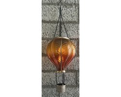 Decoratieve solarlamp luchtballon " met flame LED " - 2 kleuren geel+oranje - kunststof - hangend model - hoogte 37 x dia 11 cm - Tuindecoratie - Tuinverlichting