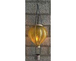 Decoratieve solarlamp luchtballon " met flame LED " - geel - kunststof - hangend model - hoogte 37 x dia 11 cm - Tuindecoratie - Tuinverlichting