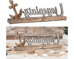 Decoratieve Standaard Ligplaats - Opschrift Tafeldecoratie - Maritieme Sfeer Creëren - Hout Aluminium Mix - 40x15x5cm - Zilver