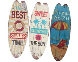 Decoratieve surfplank wanddecoratie - vrolijke sfeer - 1 stuk - hout - multicolor