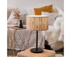 Decoratieve tafellamp met Zeegras Kap - 41 cm Hoog, Ø 25 cm - Eco-vriendelijk en Mobiel