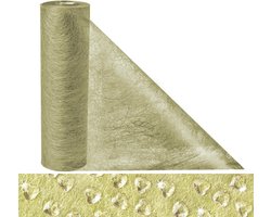 Decoratieve tafelloper – goudgroene fleece tafelband 23 cm x 30 m met hartjes, stijlvolle decoratie voor tafel of dinerfeest