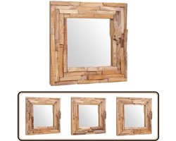 Decoratieve Teakhouten Spiegel 60x60 cm - vidaXL Tweedehands Meubelen - Vintage Spiegel - Houten Spiegel - Landelijke Spiegel - Teak Spiegel
