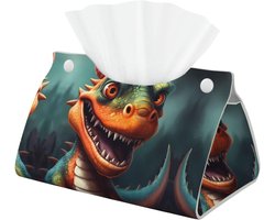 Decoratieve Tissue Box Cover met Brullende Draak - Esthetische Lederen Houder voor Badkamer, Vanity en Thuisgebruik - Grappige Tissue Case en Organizer voor Tafelblad en Nachtkastjes