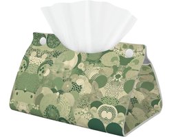 Decoratieve Tissue Box Cover met Groen Patroon - Esthetische Lederen Houder voor Badkamer, Kantoor en Thuisdecoratie - Praktische Opslag Organizer voor Tafelblad en Nachtkastjes