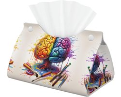 Decoratieve Tissue Box Cover met Hersenen Afbeelding - Esthetische Lederen Tissue Houder voor Badkamer, Kantoor en Thuisdecoratie - Praktische Organizer voor Tafelblad en Nachtkastjes