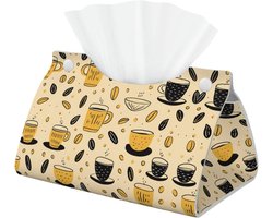 Decoratieve Tissue Box Cover met Koffie Patroon - Lederen Tissue Box Houder voor Badkamer, Kantoor en Thuisdecoratie - Esthetische Organizer voor Tafelblad en Nachtkastjes