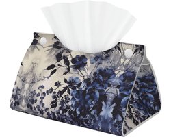Decoratieve Tissue Box Cover met Paarse Bloemen - Esthetische Lederen Tissue Houder voor Badkamer, Kantoor en Thuis Decoratie - Praktische Opslag Organizer voor Tafelblad en Nachtkastjes