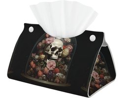 Decoratieve Tissue Box Cover met Schedel in Glas - Esthetische Lederen Tissue Box Houder voor Badkamer, Kantoor en Thuisdecoratie, Grappige Opslag Organizer voor Tafelblad en Nachtkastjes