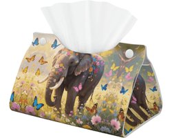 Decoratieve Tissue Box Cover met Vlinder en Olifant - Esthetische Lederen Houder voor Badkamer, Kantoor en Thuisgebruik - Grappige Organizer voor Tafelblad en Nachtkastjes