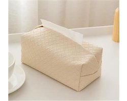Decoratieve Tissue Box Cover van PU Leer, Modern Woven Organizer voor Badkamer, Woonkamer en Kantoor - Wit, Stijlvol en Functioneel