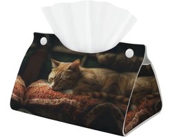 Decoratieve Tissue Box Cover voor Badkamer, Kantoor en Thuis - Esthetische Lederen Tissue Houder met Grappige Kat Design en Opslag Organizer voor Tafelblad en Nachtkastjes