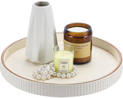 Decoratieve tray rond Ø 30 cm - design decoratieve plaat - decoratieve tray van PU leer (wit)
