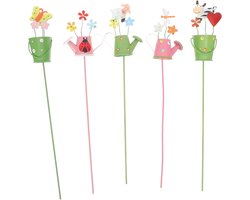 Decoratieve Tuin Stenen - Planten Picks - Tuin Decoratie - Unieke Waterkoker Vorm - 28x3.5cm - Willekeurige Kleuren