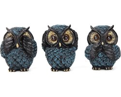 Decoratieve Uil Beeldjes - 3 Wijze Uilen Sculpturen voor Woonkamer en Slaapkamer, Retro Dierlijke Decoratie, Boho Cadeau voor Vrouwen, Zie Geen Kwaad, Hoor Geen Kwaad, Spreek Geen Kwaad