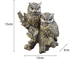 Decoratieve Uilen Beelden voor Thuis en Kantoor, Kleine Sculpturen en Cadeaus voor Uilenliefhebbers, Twee Grijze Uilen