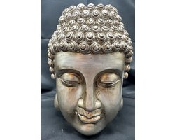 Decoratieve Vaas " boeddha " - zilver/goud-kleurig - hoogte 25 x 22 x 13 cm - Polyresin - Woonaccessoires - Decoratieve vazen