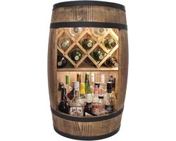 Decoratieve Vat-bar met Ledverlichting en Inklapbaar Wijnrek - Houten Barkast voor Wijn, Whisky en Bier