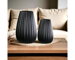 Decoratieve Vazen Set 2-Delig - Zwart, Hoogte 12,5/17 cm - Unieke Bloemenvazen voor Pampasgras en Rozen - Moderne Decoratie voor Lente en Feestdagen