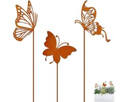 Decoratieve Vlinderstekers voor Buiten - Roestvrij, 3-Delige Set voor Tuin, Balkon en Terras