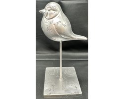 Decoratieve vogel op standaard - zilver - metaal - hoogte 19 x 9 x 9 cm - Woonaccessoires - Decoratieve vogels