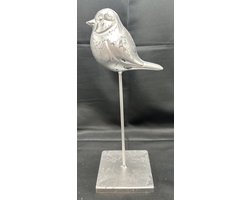 Decoratieve vogel op standaard - zilver - metaal - hoogte 24 x 9 x 9 cm - Woonaccessoires - Decoratieve vogels