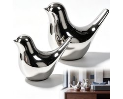 Decoratieve vogelfiguren van keramiek en porselein, zilveren sculpturen voor woonkamer en kantoor, 12 cm/9 cm