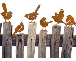 Decoratieve Vogels Set van 6 stuks - Metalen Tuindecoratie voor Terras en Yard Landschap met Schroef, Roestige Look.
