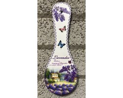 Decoratieve wanddecoratie "Lepel + lavendel" - meerkleurig - hoogte 28 x 10 x 1 cm - keramiek - Woonaccessoires
