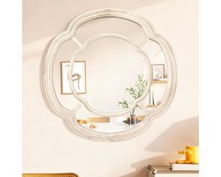 Decoratieve Wandspiegel - Golvende Spiegel - Interieur Verfraaien - Dubbele Houten Rand - 60 x 60 cm - Wit
