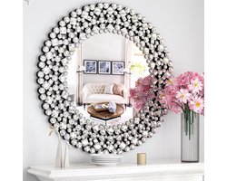 Decoratieve Wandspiegel - Ronde Spiegel - Woonkamer Decoratie - Kristal Accent - 34 Inch - Zilver