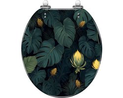 Decoratieve WC Bril - Toilet Zitting - Badkamer Decoratie - Tropisch Plantenpatroon - Universele Pasvorm - Zwart Groen Geel