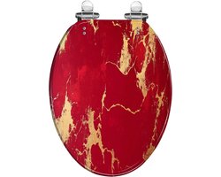 Decoratieve wc-bril - Toiletzitting hars - Badkamer opknappen - Zacht sluitend scharnier - 40-47 cm lengte - Rood marmer goud