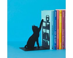 Decoratieve zwarte boekensteunen Fishing Cat - Boekenkast decoratie met kat - HTML content nodig boeksteun